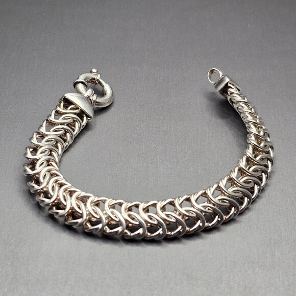 Sterling Silver 925 Italian Byzantine Chain Bracelet 7" Signed B 27.53g Bold - Picture 1 of 12